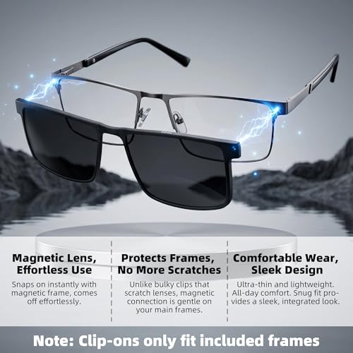 Image of Bauhaus Magnetic Clip on Sunglasses Women Polarized UV Square Men Sunglasses Night Driving Eyeglasses For Fishing Hiking