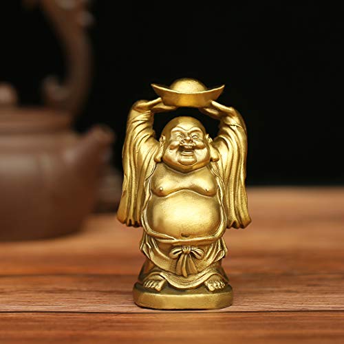 Estatua de Buda sonriente de latón Feng Shui miniatura 7