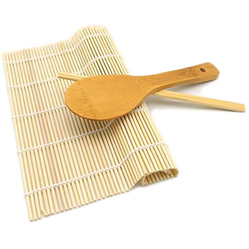 Portable Healthy Korea Gimbap, Japan Sushi Home DIY Kitchen Rice Roll Mat Bamboo Chopsticks and spatula 3Pcs
