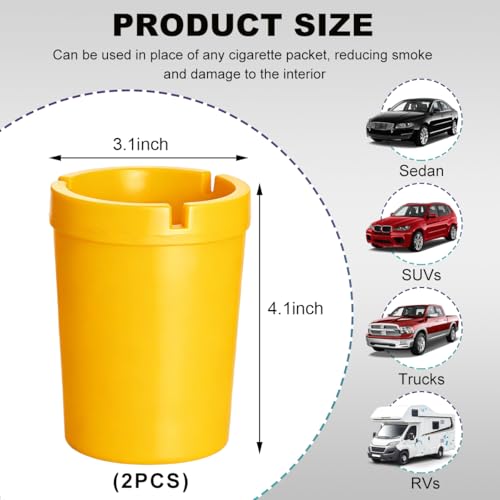 Image of Ohleats 2 PCS Car Ashtray, Smokeless Smellproof Windproof Self-Extinguishing Auto Ashtray, Portable Mini Vehicle Cigarette Trash Can Fits Most Cup Holder for Home Office, Car Accessories (Yellow)