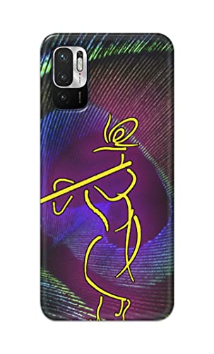 Image of PRINTFIDAA Lord Krishna On Peacock Feather Hard Back Cover for Redmi Note 10T 5G, Poco M3 Pro 5G, Redmi Note 10 5G Back Cover -(P6) KAT1007