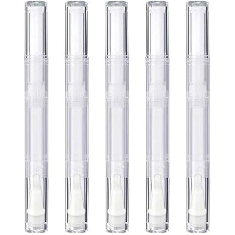 3 ml Transparent Twist Pens, Empty Nail Oil Pen with Brush Tip, Cosmetic Lip Gloss Container Applicators Eyelash Growth Liquid Tube, Transparent/White, 5X Cover