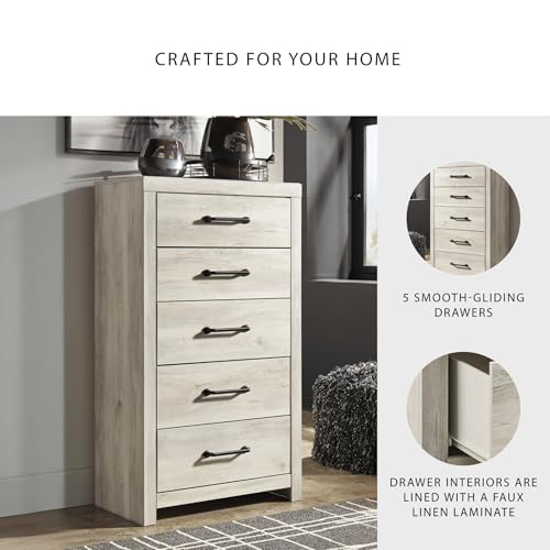 Image of Signature Design by Ashley Cambeck Chest of Drawers, 5-Min Assembly Tall Dresser, Engineered Wood & Decorative Laminate, Bedroom Storage, Whitewash, 32 inch W