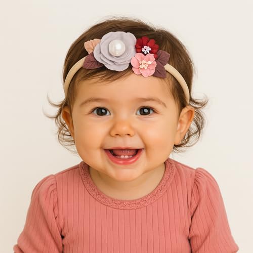 Image of SYGA 3 Pcs Baby Headband, Flower Stretchable, Nylon HairBand for Newborn Infant Toddlers Kids 0-3 Year-Design-5