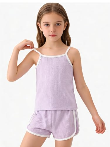 Image of Girls 8 Pieces Summer Outfits Casual Cami Tank Top and Dolphin Shorts Clothing Sets 4-8Y