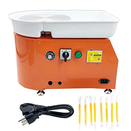 Cozyel Pottery Wheel 25cm Pottery Forming Machine 110V 350W Electric Pottery Wheel DIY Clay Tool W/Tray, Rotary Switch Clockwise or Counterclockwise for Ceramic Work Ceramics Clay Art Craft (Orange)