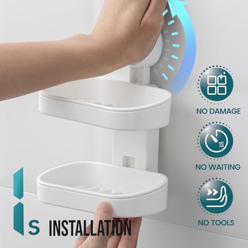 Image of TAILI Double Layer Soap Dish Suction Cup Soap Holder, Strong Sponge Holder for Shower, Bathroom, Tub and Kitchen Sink, Drill-Free, Removable (Pack of 2)