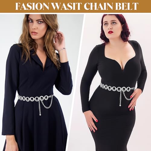Women Waist Chain Belt, Metal Chain Belt Skinny Link Belt Fashion Double Layer Waist Chain Belt for Dress Jean4