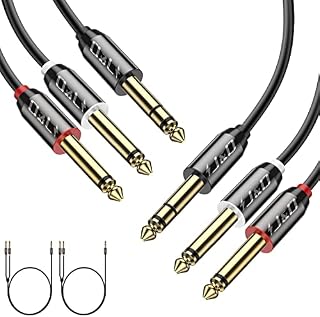 J&D 1/4 inch TRS Stereo Y Splitter Insert Cable, (2 Pack) Gold Plated Copper Shell 6.35mm 1/4 inch TRS Male to Dual 6.35mm 1/4 inch TS Male Mono Breakout Cable, Audio Cord, 9 Feet
