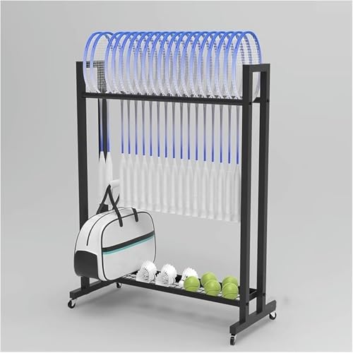 Support de rangement sport en acier avec panier de tennis et badminton