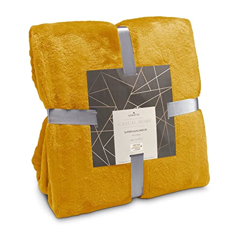 Römer Wellness Couverture Super Moelleuse Jaune Moutarde - 150 x 200 cm, 320 g/m², Douce, Moelleuse, Antistatique, utilisable Toute l'année comme Plaid certifié Oeko-TEX 100 Cover