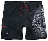 Basics Black Premium by EMP Schwarze Badeshorts mit seitlichem Skull-Print Männer Badeshort schwarz XXL