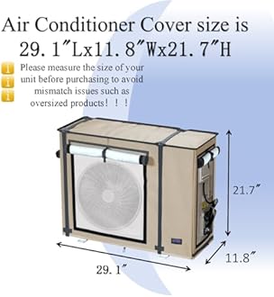 NGB Mini Split Cover, 29.1x 11.8x 21.7 Inch Air Conditioning Condensing HVAC Outdoor Unit Cover, Waterproof, Windproof, Snowproof, For All Seasons, Khaki Color.
