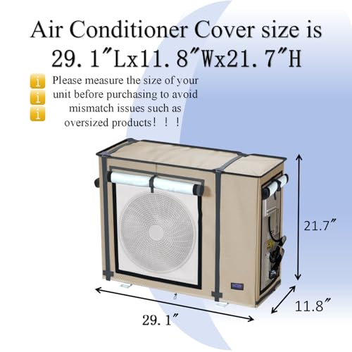 NGB Mini Split Cover, 29.1x 11.8x 21.7 Inch Air Conditioning Condensing HVAC Outdoor Unit Cover, Waterproof, Windproof, Snowproof, For All Seasons, Khaki Color.
