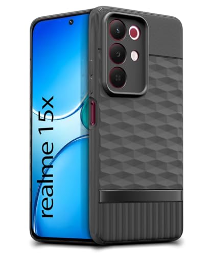 Image of WOW IMAGINE Back Cover for Realme Narzo 90X 5G / Realme C85 5G / Realme 15X 5G with Hexa Cube Design | Rubberised Case | Inner Velvet Fabric | Silicone Flexible Mobile Case | Camera Protection - Black