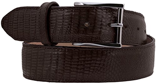 El Presidente Mens Brown Western Cowboy Belt Teju Lizard Print Silver Buckle