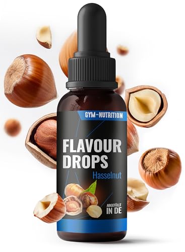 Flavour Drops Zuckerfrei 50ml mit Dosierpipette - Flavor Drops Lebensmittelaroma - Flavor Drops Zuckerfrei für Magerquark, Porridge uvm - von Gym Nutrition - Haselnuss Geschmack