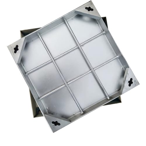 Cubierta de acceso invisible de acero inoxidable con tapa cuadrada para muelles de jardín y acera, base de acero 304 resistente a la intemperie (90 x 90 cm), diseño seguro y duradero
