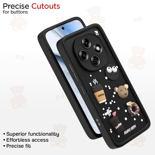 Image of Pikkme Back Cover for Oppo F31 Pro 5G | 3D Bear Silicone Cute & Fun Coffee Cartoon | Full Body Protection Bumper Case (Black)