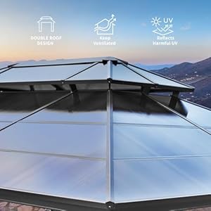   YOLENY-10x13-Hardtop-Gazebo-Outdoor-Polycarbonate-Double-Roof-Canopy-Aluminum-Frame-Permanent-Pavilion-with-Curtains-and-Netting-Sunshade-for-Garden-Patio-Lawns