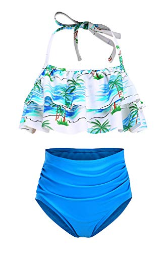 Image of Girls Two Piece Bikini Swimsuits Striped Ruffle Swimwear Falbala Bathing Suit Set