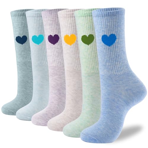 Image of inhees Women's Cotton Crew Socks - 6Pairs Above Ankle Fun Cute Heart Bootie Dress Socks - Gifts for Mother /Her