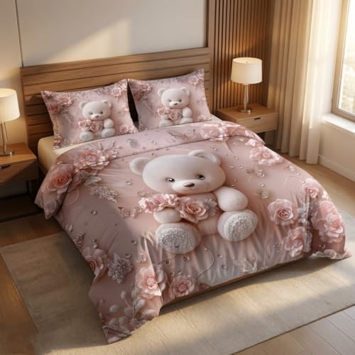 Image of 7D Printed King Size Bedsheet with 2 Pillowcases, Bear, 228 x 228 cm