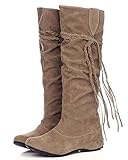 Absatzhöhe: 3.5cm Minetom Herbst Und Winter Frauen Hohe Stiefel Mattoberflächen Höhe Erhöhen Schuhe Mit Quaste Rüschedekoration (EU 39, Khaki)
