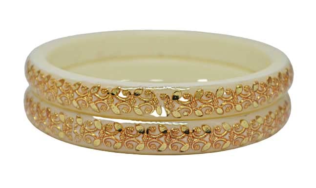 BOVZENLaminated Gold Plated Acrylic Shakha Pola Multicolor Bangle Set Pack of 2