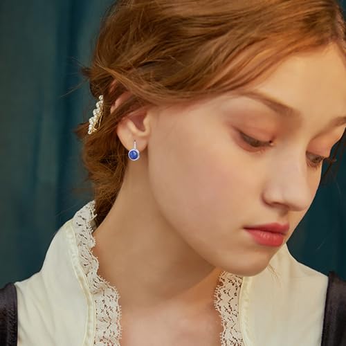 CRMAD Larimar/Turquoise/Labradorite/Lapis Lazuli/Opal/Malachite/Tiger Eye/Jade/Black Tourmaline Earrings for Women 925 Sterling Silver Circle Leverback Jewelry3