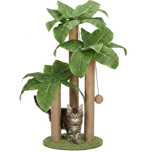 LEMONDA 31.5Inch Cat Scratching Post Cat Scratcher Tree with 3 Scratching Poles & 2 Interactive Dangling Balls Cats Scratching Posts for Indoor Kitten & Adult Cats