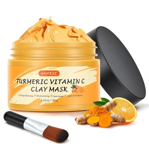 AXIFEZZ Turmeric Vitamin C Clay Mask with Kaolin Clay Deep Cleansing Facial Mask for Controlling Oil Refining Pores & Blackheads Even out Skin Tone Moisturizing Face Skincare Gift 5.29 oz