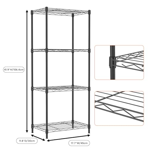 Image of M MZG 4 Tiers Shelf Metal Storage Shelves Wire Rack Closet Organizers for Garage Kitchen Bathroom Laundry Black 11.8 inch D x 17.7 inch W x 41.9 inch H