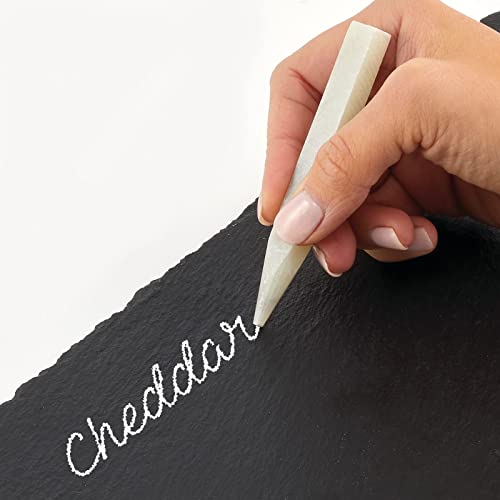 Mdesign Slate Stone Gourmet Chalkboard Serving Platter, Cheese Board, Charcuterie Tray With Natural Edge And Chalk Pencil For Cheese, Meats, Appetizers, Dried Fruits, And Food - Black #TOP3