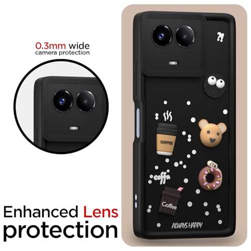 Image of Bintage Cute Fun Taddy Cartoon 3D Ball Bear Milk Donut Coffee Cup Silicon Case Full Body & Camera Protection Back Cover Compatible for Realme 11 5G / 11X 5G - Black