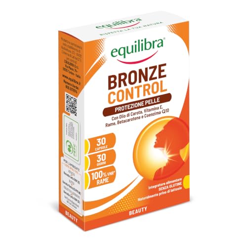 Equilibra Protezione Pelle, Integratore con Rame, Olio di Carota, Vitamina E, Betacarotene e Coenzima Q10, per la Normale Pigmentazione della Pelle, per il Benessere della Vista, 30 Capsule