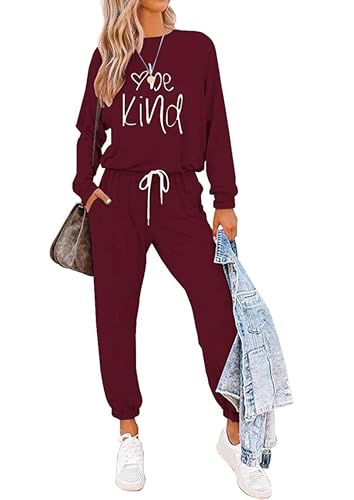 Image of PRETTYGARDEN Women's Two Piece Outfit Long Sleeve Crewneck Pullover Tops And Long Pants Tracksuit | Long Sleeve Shirts, Jogger Pants Pockets, Matching Track Suits, Fall Spring Comfy Clothes for Casual Outing, Cruise, Airport