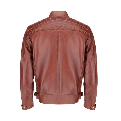 Image of TLC Mens Leather Jacket | Sheepskin Quilted Shoulders Bold Biker Cafe Racer Style Leather Jacket Men