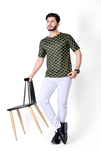 Image of Round Collar Cotton Poly Striped Printed T Shirt for Men Half Sleeve T-Shirt