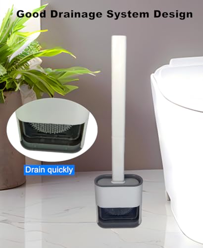 Image of Toilet Brush with Holder Silicone Toilet Brush and Cleaning Brush for Household Bathroom Toliet Brush Set (White)