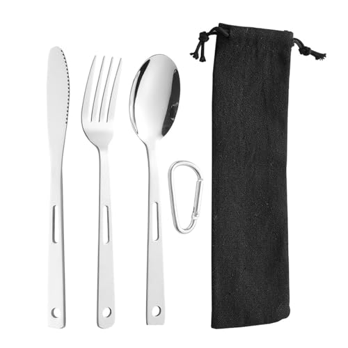 Juego de utensilios portátiles, vajilla de viaje,Vajilla de acero inoxidable reutilizable de plata - Vajilla al aire libre versátil, cuchara tenedor de viaje exquisito para piqu