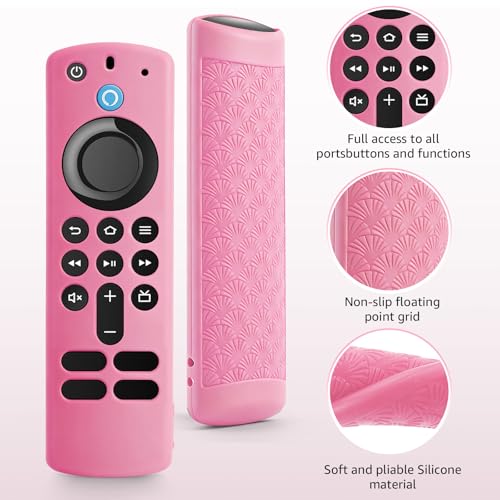 Image of ONEBOM (2 Pack) Silicone TV Remote Cover,Anti Slip Silicone Protective Case with Same Color Lanyard(Glow Pink&Glow Yellow)