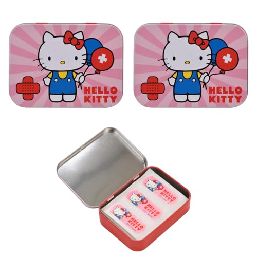 TAKE CARE | Boîtes de pansements Hello Kitty | Motifs différents, colorés & amusants | Boîte métallique pratique & réutilisable | Lot de 3x 24 pansements