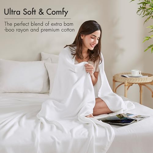 Image of Madison Park King Size Summer Blanket, White, 70% Rayon from Bamboo