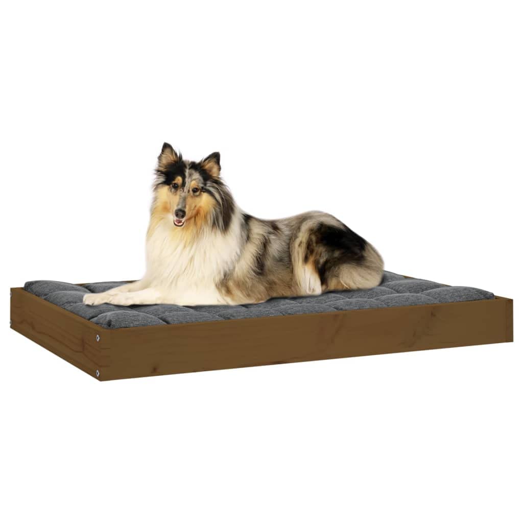 Hundebett aus Massivholz Kiefer 91,5x64x9 cm Honigbraun | Robuster Holzrahmen für Hunde und Katzen, passend für jedes Wohnzimmer. Einfache Selbstmontage, Lieferung ohne Kissen.