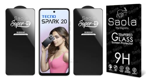Image of Saola HD Clear Tempered Glass for Tecno Spark 20 | High Strength 9H Protection, Smooth Touch, Full Coverage Screen Guard, 2-Step Installation Kit | Quick & Easy Application (Pack of 2)