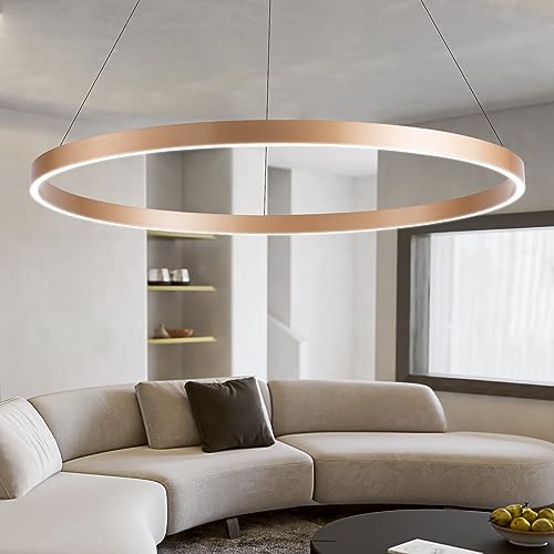 Image of MADEM Modern 31.5'' LED Chandelier 1-Ring Circular Dimmable Pendant,Gold | Flush Mount Pendant Lighting for Living Room Dining Room, Bedroom, 31.5'' x 1.38'', 3000K-6000K
