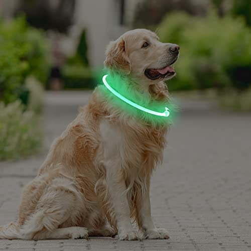 Coolzon LED Leuchthalsband Hundehalsband Aufladbar, Wasserdicht Halsband Hund 3 Modi, Leuchtband Hund Halsband Längenverstellbareres Super Helle Kalsband Katze und Hunde Klein Groß Mittel, Grün