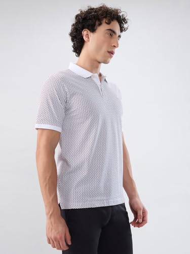 Image of Raymond Men Modern Fit Print Pattern Pure Cotton Polo Neck Half Sleeve Casual T-Shirt