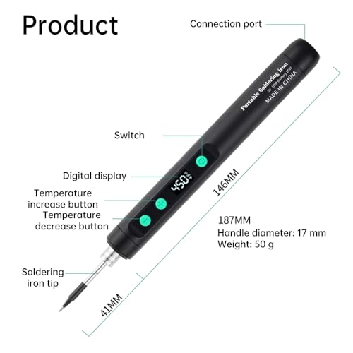 Image of Diymore Cordless Soldering Iron Kit,Soldering Iron 8S Fast Heating 392-842℉,Auto Sleep,3 Precision Soldering Tips Type C interface wireless temperature adjustment Portable Soldering Irons with Stand